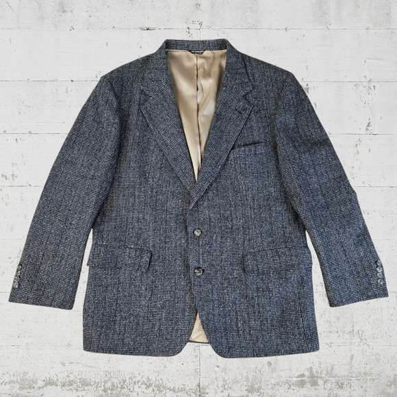 90s Vintage Bill Blass Gray Tweed USA Made Wool Single Breasted Blazer Size 44R - Picture 1 of 16
